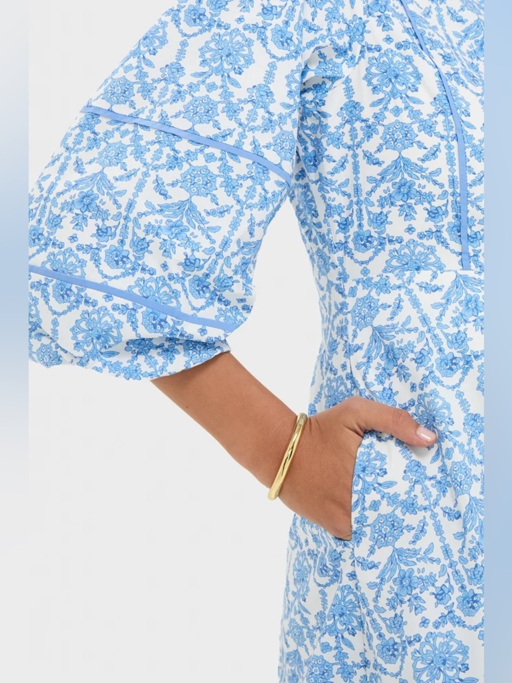 HYACINTH HOUSE BLUE AND WHITE MIDI HILLSBOROUGH DRESS - Picture 8 of 11